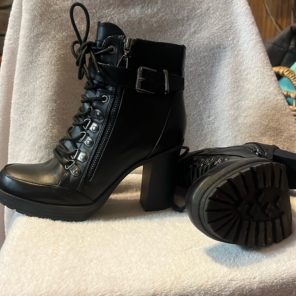 Black boots, lace up with side zippers